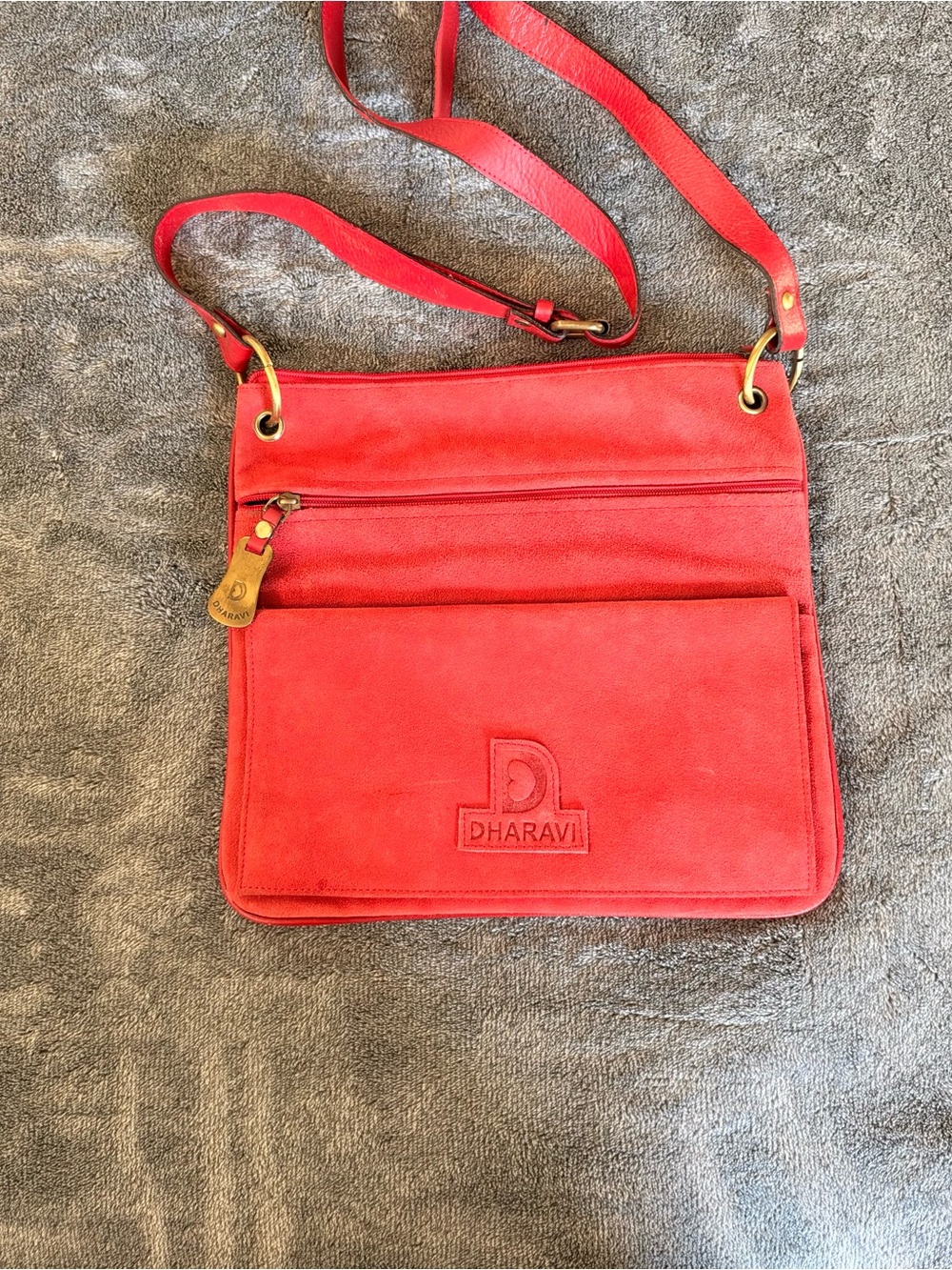 Dharavi Red Suede Leather Crossbody Bag Artisan Style